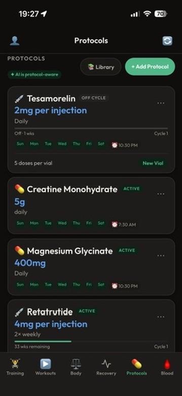 Protocol tracking screen